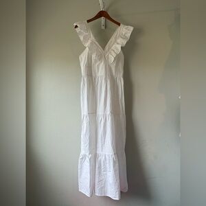 Francesca's Collections White Ruffle V-Neck Maxi Dress